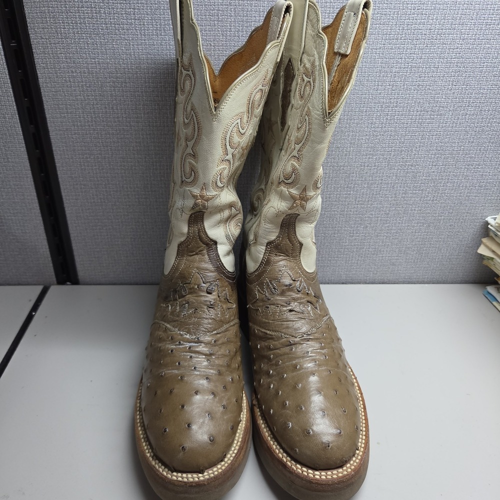 Lucchese 2000 Boots Womens 6.5 B Brown / Cream Ostrich‎ Leather Western Barn